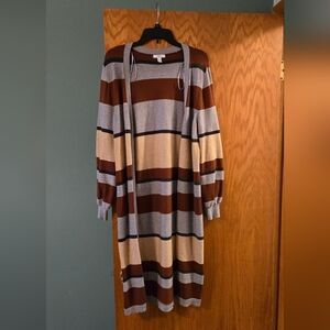 Nine West Striped Cardigan - Brown, Gray, Cream